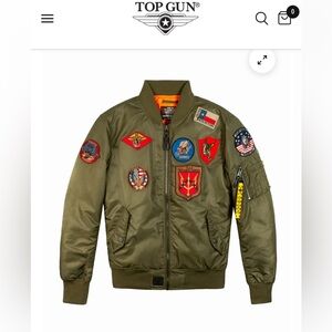 Top Gun Olive Green Bomber Jacket w/ Patches+Top Gun Aviator Sunglasses w/ Case